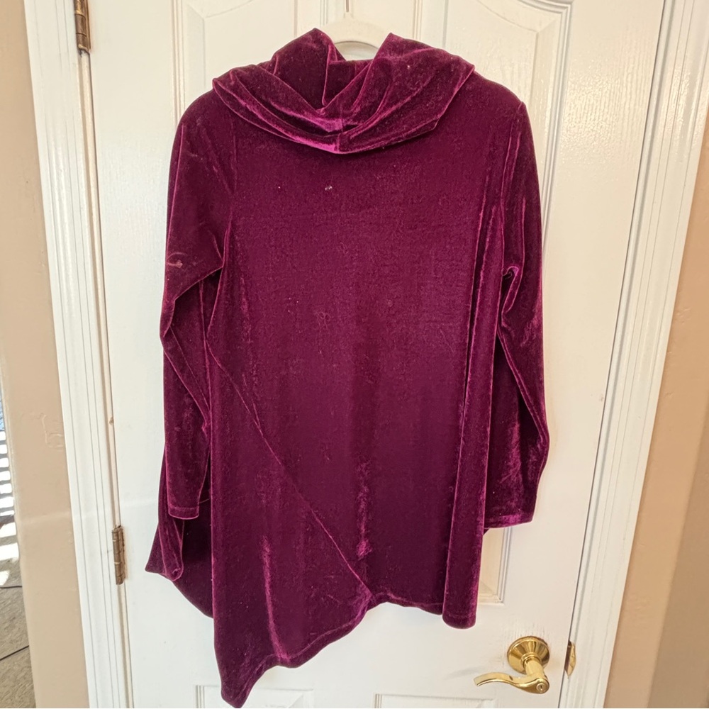 Soft Surroundings Burgundy Plush Velvet Cowl Neck LS Top Style #37122 Holiday - Picture 2 of 8